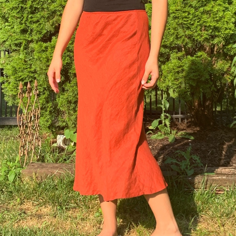 orange eileen fisher midi skirt